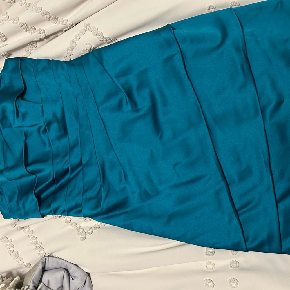 David’s Bridal Elegant Teal Satin Strapless Dress